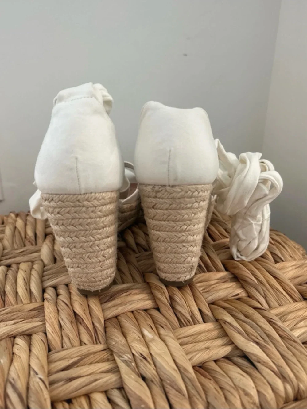 Women’s Cream Espadrille Platform Wedges with Ankle Tie